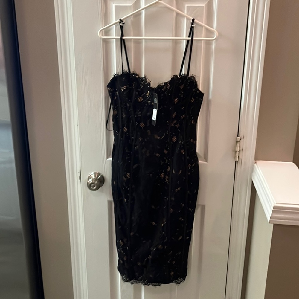 Fashion Nova Black lace MIDI dress- bodycon